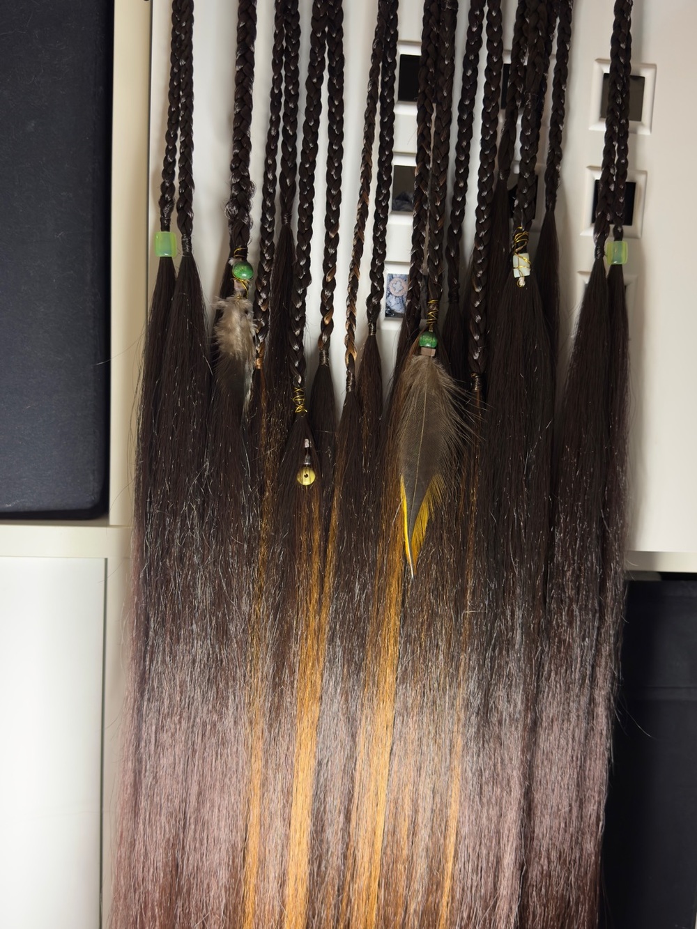 Boho Braided Feather Hair Extensions - Brown Black Blend - Picture 9 of 15